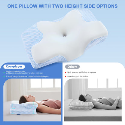 Cervical Pillow for Neck Pain Relief Memory Foam Pillows with Case Ergonomic Orthopedic Bed Pillow for Sleeping Contour Support for Side Back Stomach Sleepers Blue 24.8×13.4×5.1In