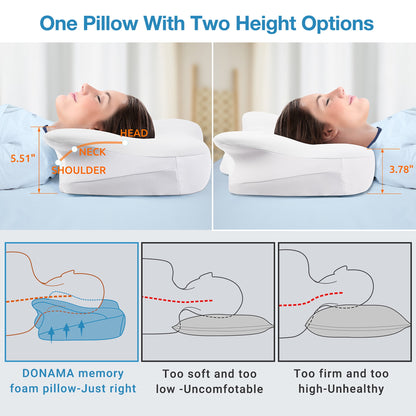 Cervical Pillow for Neck Pain Relief, Hollow Design Odorless Memory Foam Pillows with Cooling Case, Adjustable Orthopedic Bed Pillow for Sleeping, Contour Support for Side Back Sleepers