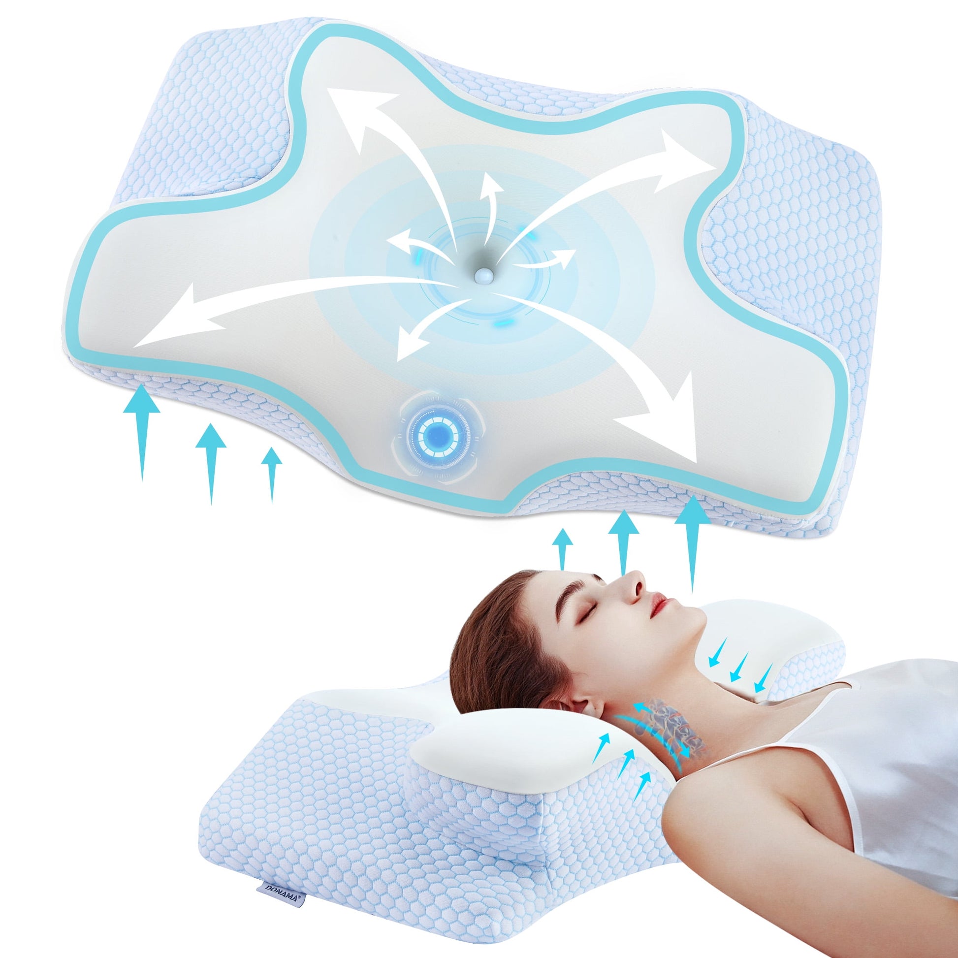 Cervical Pillow for Neck Pain Relief Memory Foam Pillows with Case Ergonomic Orthopedic Bed Pillow for Sleeping Contour Support for Side Back Stomach Sleepers Blue 24.8×13.4×5.1In