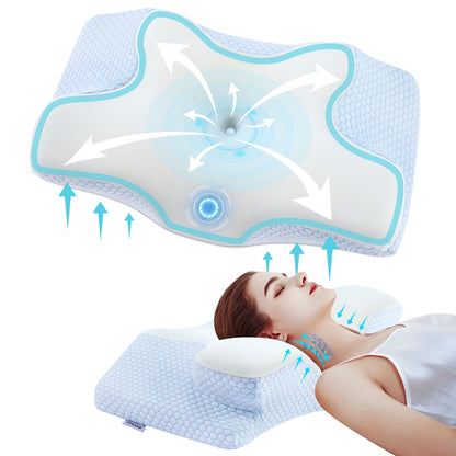 Cervical Pillow for Neck Pain Relief Memory Foam Pillows with Case Ergonomic Orthopedic Bed Pillow for Sleeping Contour Support for Side Back Stomach Sleepers Blue 24.8×13.4×5.1In