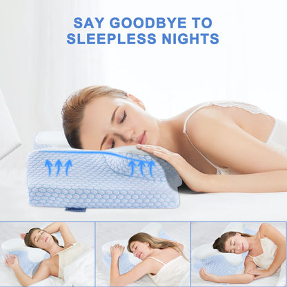 Cervical Pillow for Neck Pain Relief Memory Foam Pillows with Case Ergonomic Orthopedic Bed Pillow for Sleeping Contour Support for Side Back Stomach Sleepers Blue 24.8×13.4×5.1In