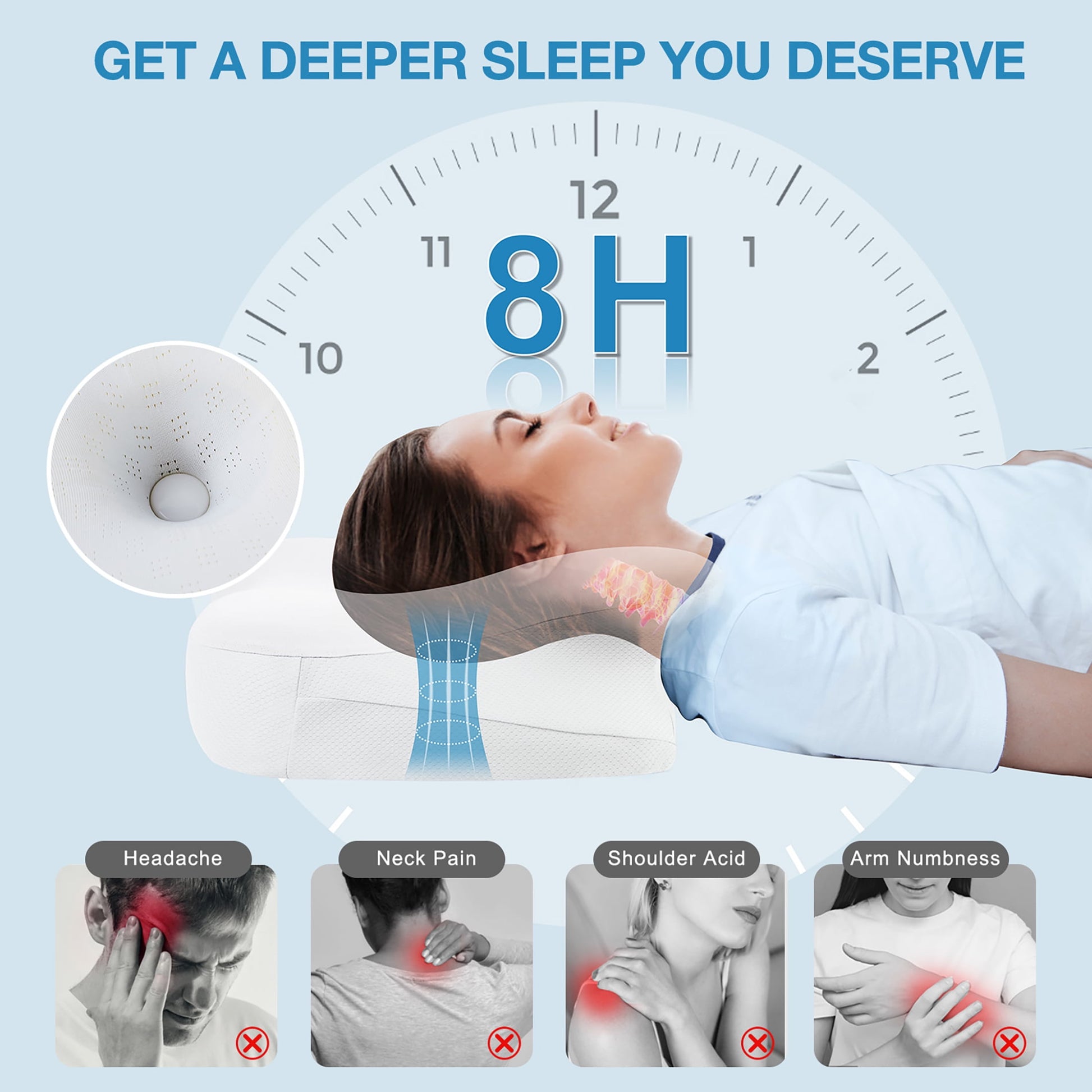 Cervical Pillow for Neck Pain Relief, Hollow Design Odorless Memory Foam Pillows with Cooling Case, Adjustable Orthopedic Bed Pillow for Sleeping, Contour Support for Side Back Sleepers